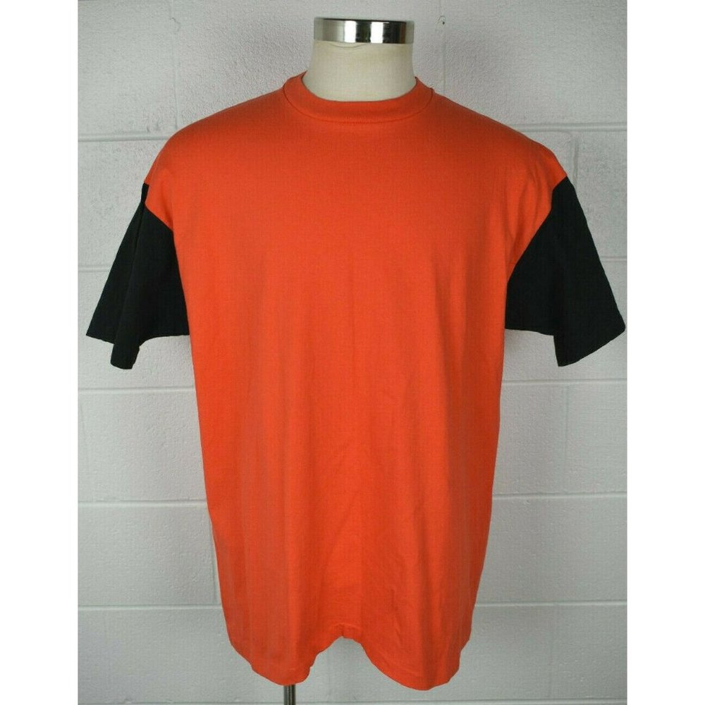 Vintage Quitman Shortsleeve Tee Tshirt Orange‎ Black Sleeve Single Stitch USA XL